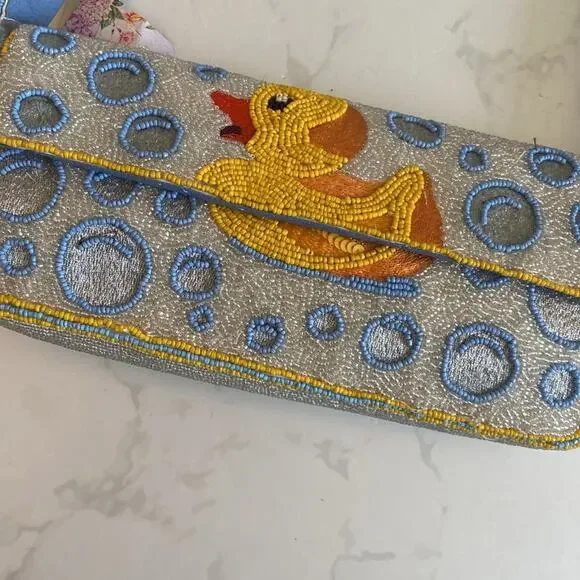 New Viral Made In India Rubber Ducky Beaded Bag Yellow White Blue Bubbles Duck